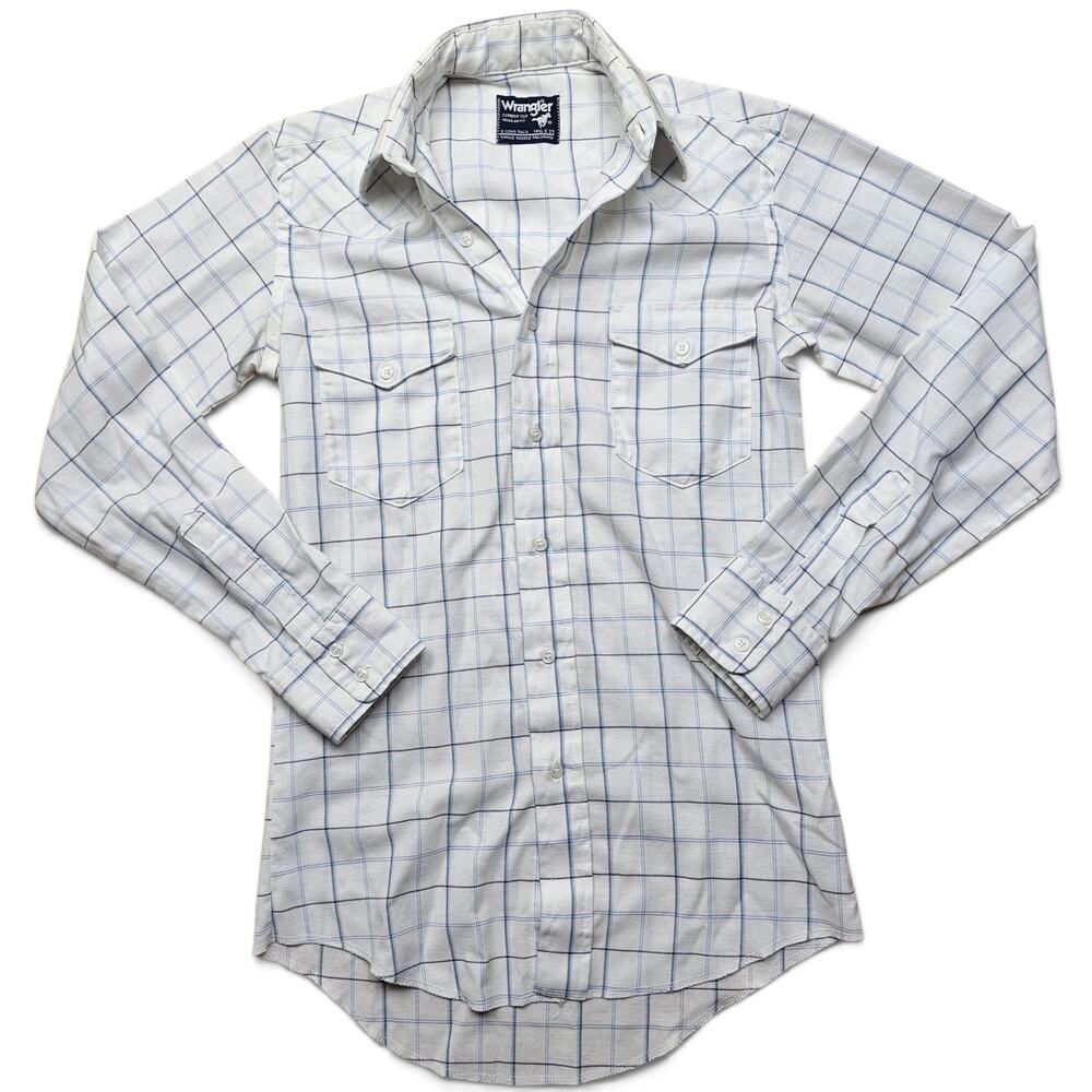 WRANGLER Button Down Shirt Mens S 14.5/35 VTG Cowboy Cut Western Plaid Ranchwear